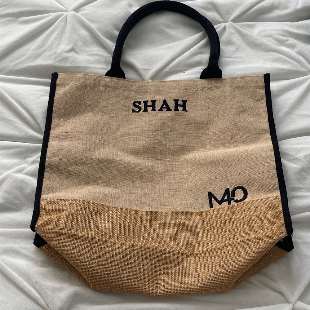 Tan and Black Canvas Tote Bag